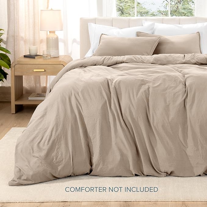 Bare Home Microfiber Duvet Cover Set - Ultra Soft Washed Microfiber - Full Size - Linen-Like Look - Easy Care - Breathable Fabric - Our Softest Duvet Cover Set (Full, Pebble Beach)