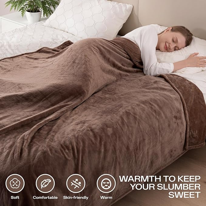 Electric Blanket King Size, Ultra Soft Flannel Heated Blanket for Full Body, Dual Control Heating Blankets with 10 Hours Automatic Shut Off, 8 Heating Levels, Washable, Double Zone, 100" x 90" Brown