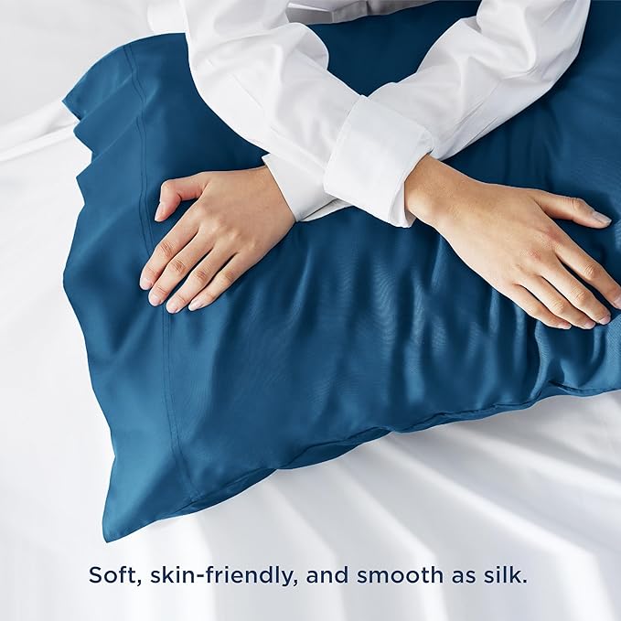 Bedsure King Size Pillow Cases Set of 2, Cooling Pillow Cases King, Rayon Derived from Bamboo Teal Blue Pillowcases, Breathable & Silky Soft Bedding Pillow Covers with Envelope Closure, 20x36 Inches