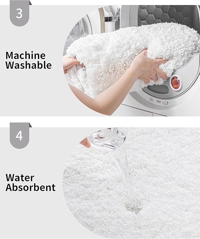 White Bathroom Rugs 24x36 Non Slip Fluffy Bath Mat for Bathroom Floor Washable Plush Luxury Bath Rug for Tub Soft Shaggy Absorbent Shower Sink Mat
