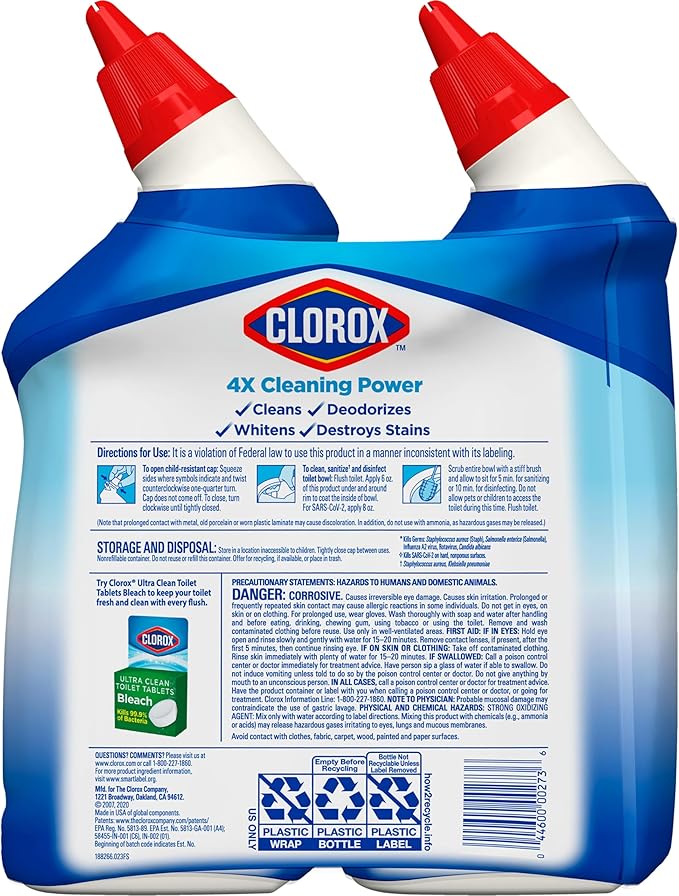 Clorox Toilet Bowl Cleaner Bleach, Rain Clean, 24 Fluid Ounces, Pack of 2 (Package May Vary)