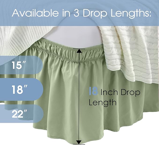 FreshCulture Elastic Bed Skirt - Full Size, 18-Inch Drop, Hotel Quality Dust Ruffle (Sage Green)