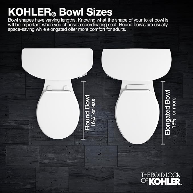 KOHLER 57777-GCF-0 Cymbal ReadyLatch Quiet-Close Soft Close Toilet Seat Elongated, Flexible CoreFlex Material, Wider Toilet Seat Surface, Home Essentials, White with Ice Grey Core Center