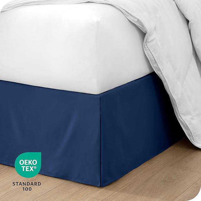 Bare Home Full Bed Skirt - 15-Inch Tailored Drop Easy Fit - Bed Skirt for Beds - Center & Corner Pleats (Full, Dark Blue)