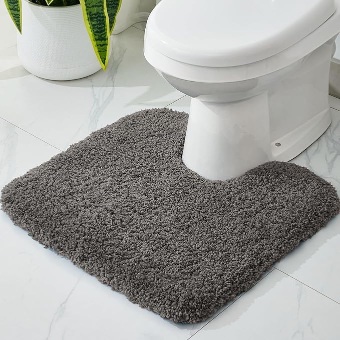 Toilet Rug 22x24 Dark Grey Non Slip Fluffy Toilet Floor Mat U Shaped Washable Bathroom Contour Rug for Toilet Absorbent Thick Toilet Carpet