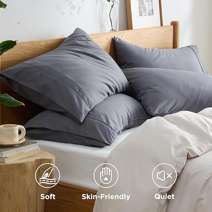 Bedsure Pillow Cases Standard Size Set of 4 - Dark Grey Brushed Microfiber Pillowcases 4 Pack, Super Soft Pillow Case Covers with Envelope Closure, Wrinkle, Fade and Stain Resistant, 20x26 Inches