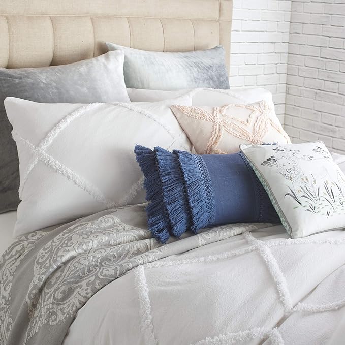 Chenille Lattice 100% Cotton Duvet Cover, King, White