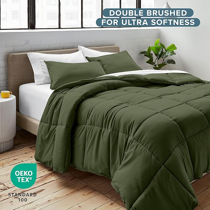 Bare Home Comforter Set - Full Size - Ultra-Soft - Goose Down Alternative - Premium 1800 Series - All Season Warmth (Full, Cypress Green)