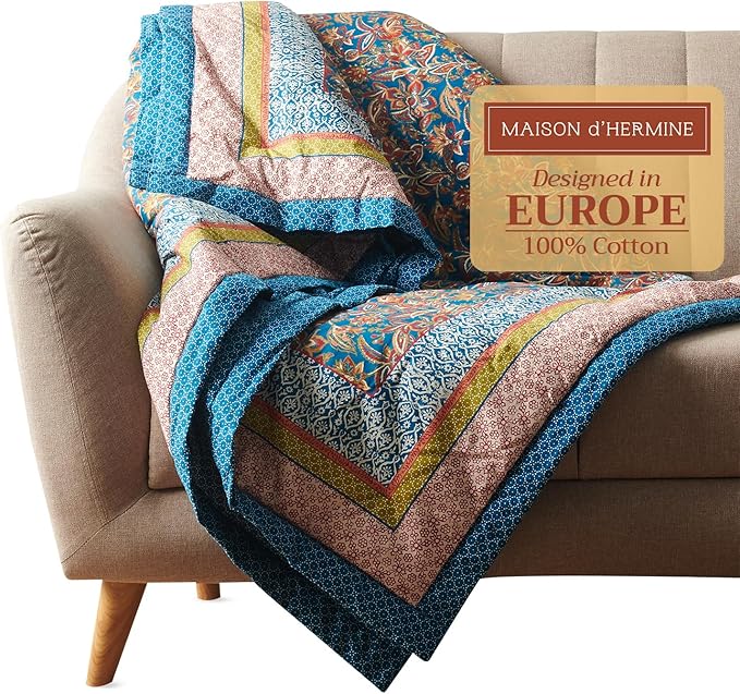 Maison d' Hermine Throw Blanket for Couch Lightweight Soft Warm Breathable Cotton Throw Blankets for Bed Girls Boys Women Men Gifts Sofa Travel Living Room Chair Bedding (50"x60", Kerala)