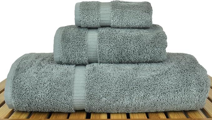 Luxury Hotel & Spa Quality Collection, Quick Dry 100% Turkish Cotton, 750+ GSM, Eco Friendly Towel Set, Bathroom and Kitchen Dobby Border Towels (3 Piece, Gray)