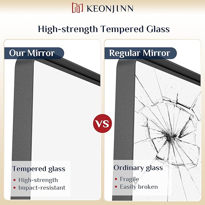 Keonjinn Black Bathroom Mirrors for Over Sink, 28 x 36 Inch Matte Sandblasted Finish Aluminum Vanity Mirror, Rectangle Farmhouse Mirrors with Shatterproof HD Tempered Glass, Anti-Rust Wall Mirror
