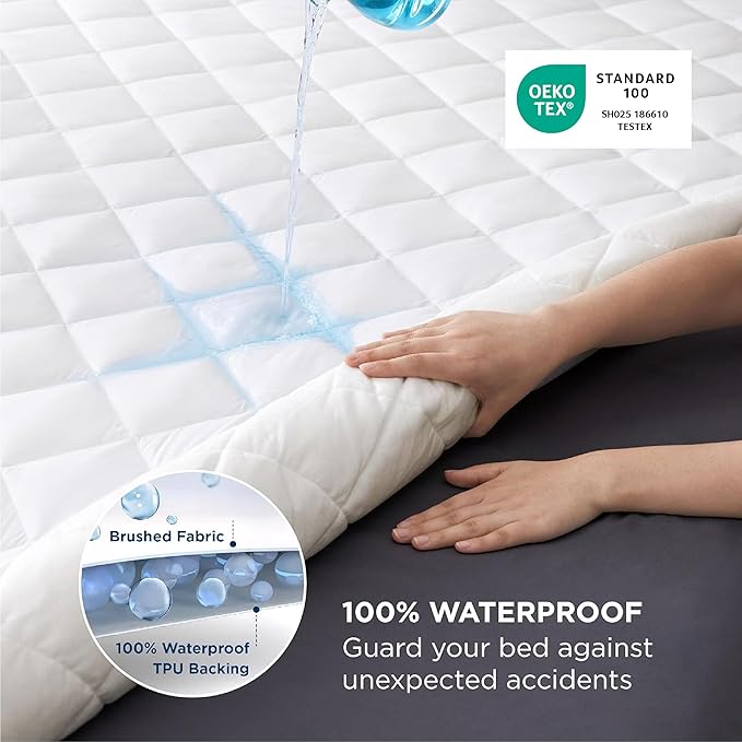 Bedsure Twin Mattress Protector, Quilted Twin Mattress Topper with Deep Pocket up to 22 Inches, Soft Breathable Noiseless Bed Cover, Waterproof Pad Bed for Home, Bedroom, Hotel - White