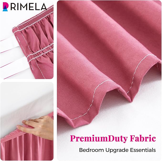 RIMELA Dusty Red Bed Skirt King Size 15 Inch Drop, Wrap Around Elastic Bedskirt, Dust Ruffle for Adjustable Bed Base Machine Washable Easy to Install Bed Skirts