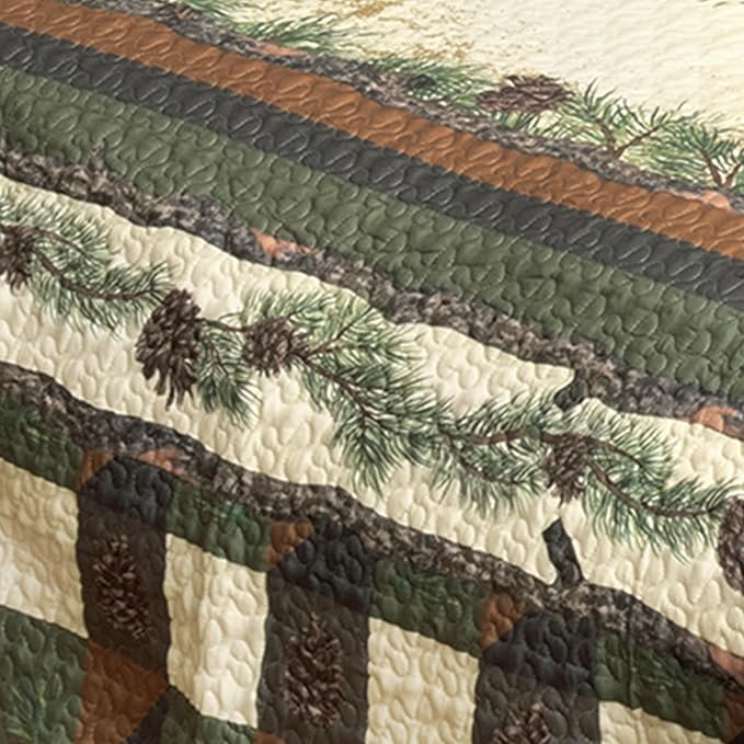 BLACK FOREST DECOR Woodland Pinecones Quilt Bed Set - Queen, Rustic Lodge Pinecone Bedding - 90" x 90"