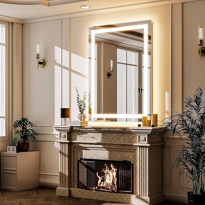 GLSLAND 30"x40" LED Bathroom Mirror with Lights, Dimmable Front and Backlit Vanity Mirrors, Wall Mounted Anti-Fog Lighted Mirror, Horizontal/Vertical Hanging