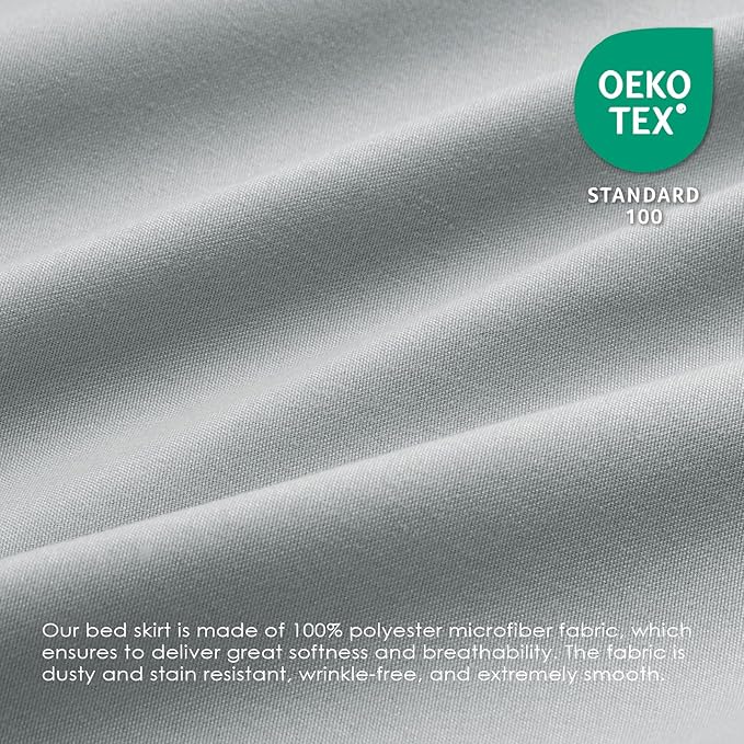 FreshCulture King Bed Skirt, Dust Ruffle for King Size Bed, Easy Fit with 18-Inch Tailored Drop, Elastic Wrap Around Bed Skirt King Size, Hotel Quality Bed Skirts for Adjustable Bed (Light Grey)