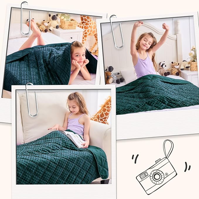 yescool Weighted Blanket 7 Pounds Green Twin Size Cooling Weighted Throw Blanket, Minky Heavy Blankets Warm Weighted Comforter, Big Washable Thick Blankets Gift for 60-90lbs, 40 * 60in