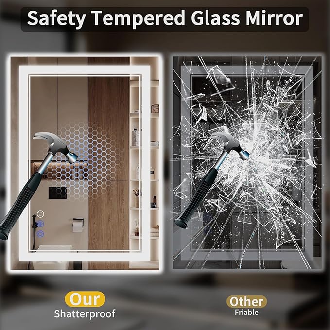 30"x38" LED Bathroom Mirror with Lights, Anti-Fog, Backlit + Front Lit, Dimmable, Led Vanity Mirror for Wall, Lighted Bathroom Mirror, 3 Colors, Shatter-Proof Tempered Glass