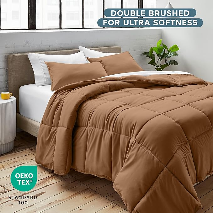 Bare Home Comforter Set - Full Size - Ultra-Soft - Goose Down Alternative - Premium 1800 Series - All Season Warmth (Full, Caramel)