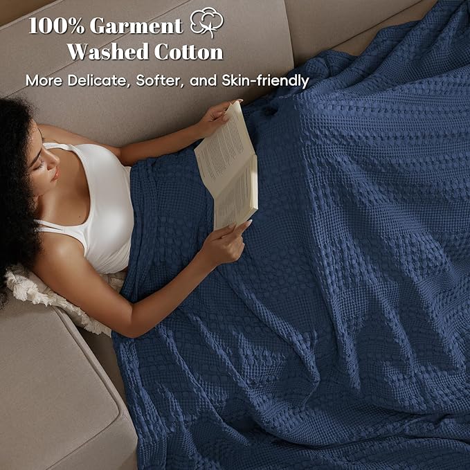 PHF 100% Cotton Waffle Weave Blanket King Size for Bed, Soft Lightweight & Breathable, All-Season Comfort, Luxury Aesthetic Woven Bedding for Home Decor, 108"x90", Black