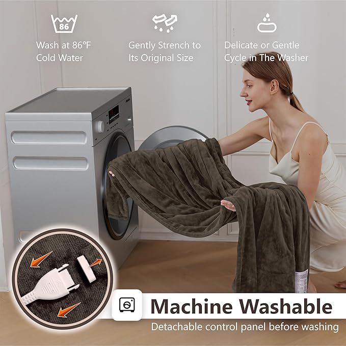 Wapaneus Heated Blanket Electric Full Size 72"x84" with 10 Heating Levels 12 Timer Settings and 8 Hours Auto-Shut Off,Flannel Fast-Heating Electric Blanket,ETL Listed Machine Washable,Dark Brown