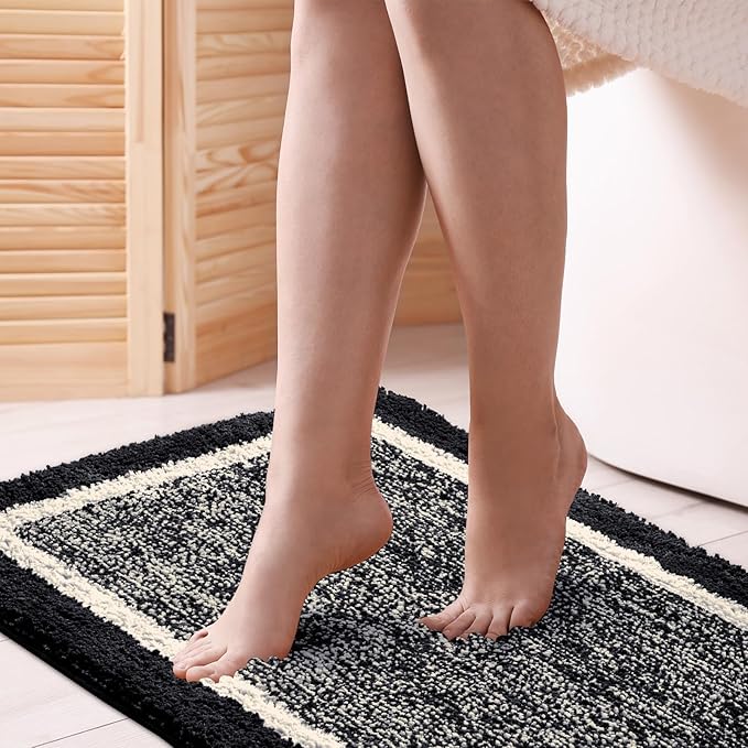 CozeCube Bath mats for Bathroom Non Slip, Fluffy Absorbent Microfiber Bath mat Washable, Aesthetic Bathroom Rugs, Large Jet Black Bath mat, Jet Black, 36" x 24"