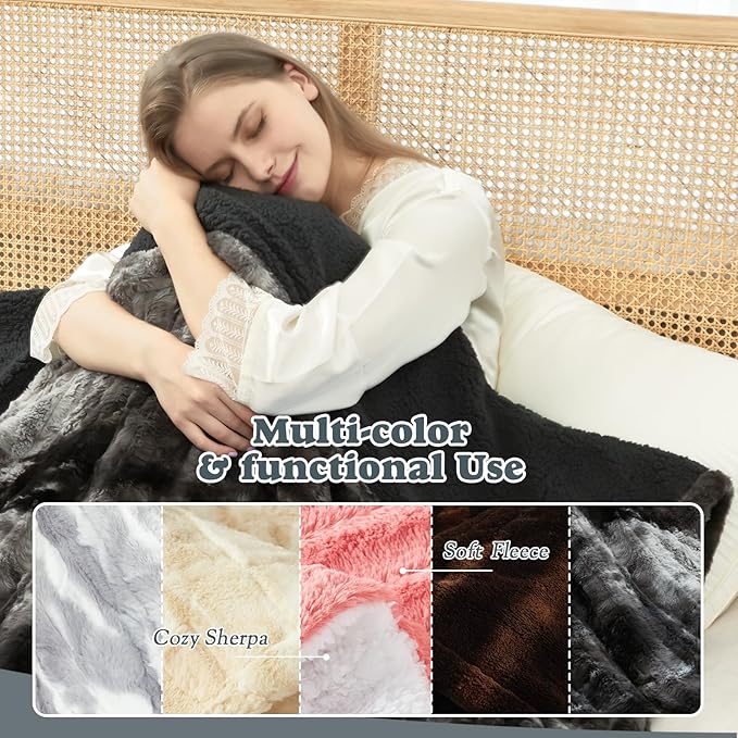 Heated Blanket Faux Fur & Sherpa Full Size, Safe Electric Blanket ETL & FCC Certified, Soft Warm 6 Heating Levels & 10 Hours Auto-Off, Machine Washable, 72"x84" Dark Grey