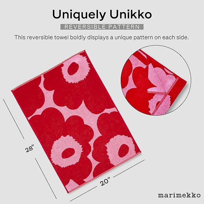 MARIMEKKO Unikko Terry Cotton Hand Towel Floral Patterned Hand Towels - Pink, 28 in x 20 in