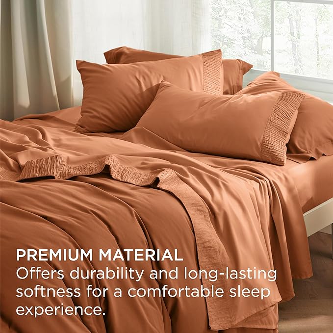 Bedsure Twin XL Sheet Sets Dorm Bedding - 3 Pieces Soft Extra Long Twin Sheets, Hotel Luxury, Easy Care Microfiber for Women, Men, Terracotta