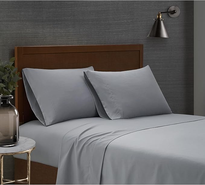 London Fog Garment Washed Solid Sheet Set Grey Microfiber 4-Piece King Sheet Set, Solid Themed, Deep Pocket, Adult and Teen, Oeko-TEX Certified
