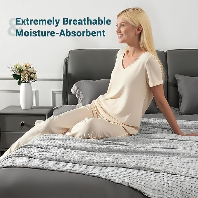 Aganear Waffle Blanket - Lightweight Breathable Summer Blanket of 50% Cotton and 50% Rayon Derived from Bamboo for Hot Sleepers Luxury Throws for Bed, Couch and Sofa,Grey,90x90 Inches