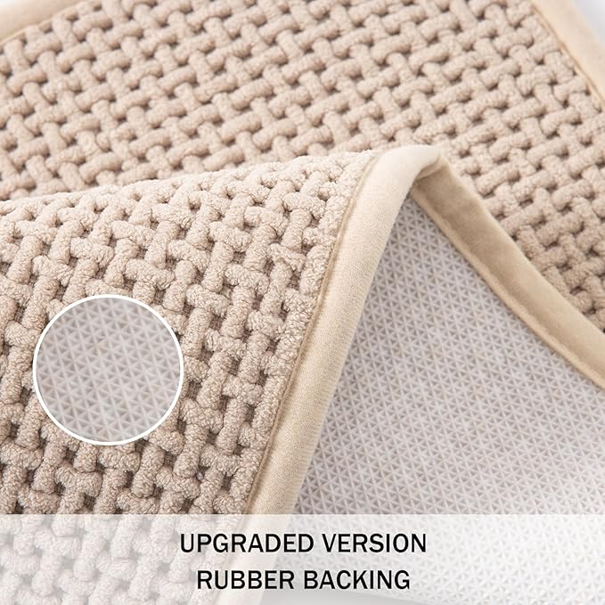 Bathroom Rugs Non Slip Washable, Super Absorbent Thin Bath Mat for Small Quick Dry Low Pile Bathroom Rug,(Khaki, 32″x20″)