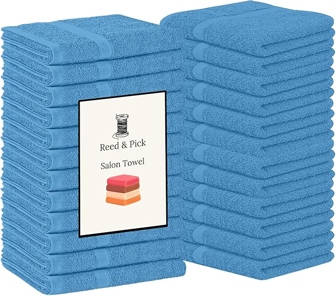 Reed&Pick Hand Towels (Pack of 24) Light Blue Economy Towels Salon Towels - 100% Cotton Spa Towel – 16 x 26 Inches Highly Absorbable, Facial Gym Hair Towel Face Towel Bulk
