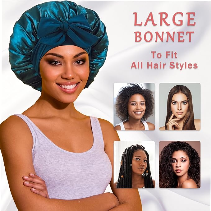 Bonnet with Tie Band, Satin Hair Silk Bonnet for Sleeping Women, Sleep Bonnets for Women, Double Layer Sleep Cap for Curly Hair Braids