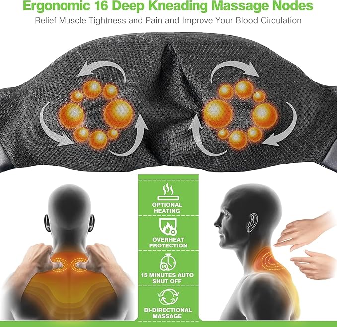 cotsoco Cordless Shiatsu Neck and Shoulder Massager with Heat,Portable Massagers for Neck and Back,3D Deep Tissue Kneading Back Massager for Muscle Pain Relief,Perfect Gifts for Men and Woman