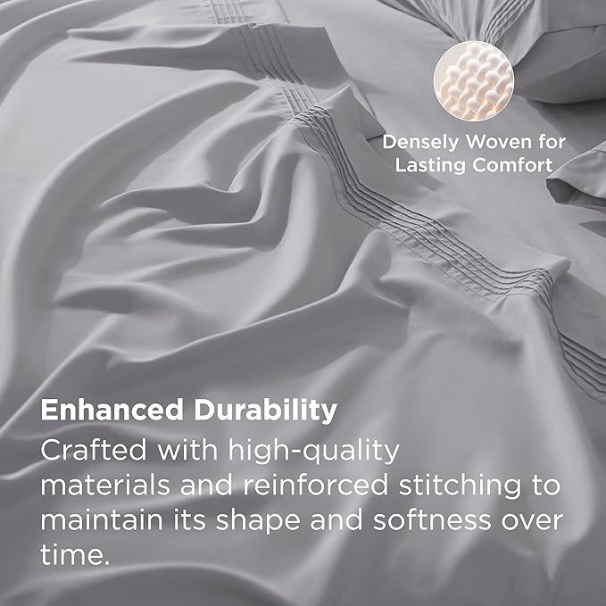 Bedsure Deep Pocket Twin Sheets Set - Fits Mattresses Up to 21 Inches Thick -3 Piece GentleSoft Bed Sheets, Moisture Wicking, Soft & Cooling Bedsheet & Pillowcases, Easy & Secure Fit, Light Grey
