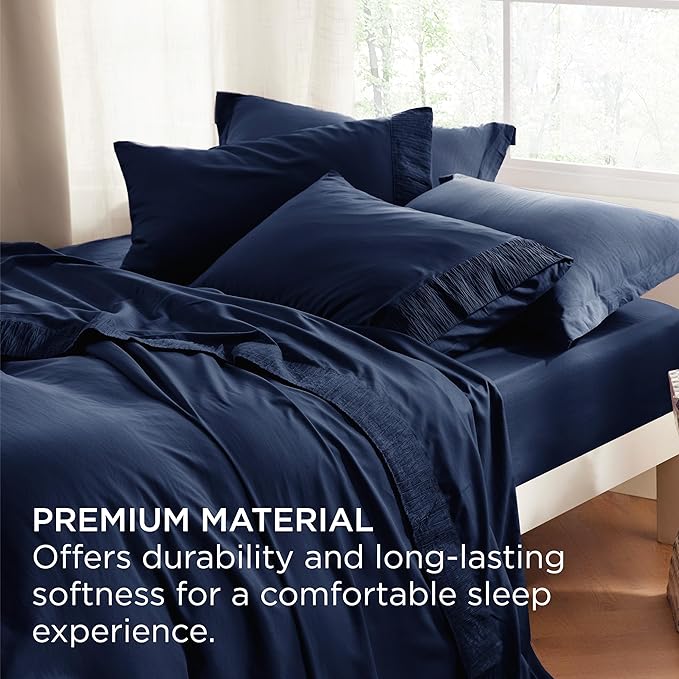 Bedsure Full Size Bed Sheets - 4 Pieces Soft Full Sheet Set - Breathable & Cooling - Hotel Luxury - Easy Care Polyester Microfiber Bedding for Women, Men, Navy