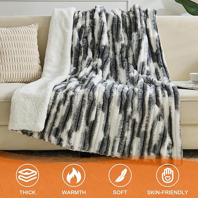 Heated Blanket Queen - 84"x90" Dual Control Bed Electric Blankets with 6 Heating Levels & 10 Hours Auto Off, Soft Ribbed Faux Fur Sherpa, Over-Heated Protection ETL, Dark Gray
