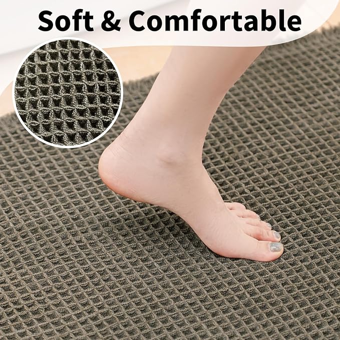Waffle Bath Mat - Boho Bathroom Rugs Non Slip Washable, Super Absorbent & Quick Dry, Small Bath Mats Farmhouse Bathroom Decor, 18'' x 30'', Olive Green