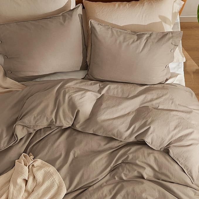 Bedsure Linen Duvet Cover King Size - Linen Cotton Blend Bedding Set, Soft & Cozy, 3 Pieces, 1 Duvet Cover 104x90 and 2 Pillowcases, Brown Color Cooling Bedding, Comforter Sold Separately
