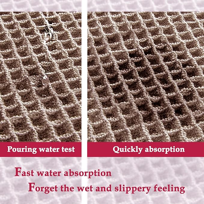 ZALL Tan Waffle Bath Mat,Super Absorbent Non Slip Bathroom Rug,Brown 18x30inch,Machine Washable Ultra Soft Floor Mats