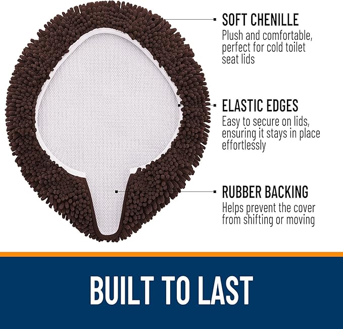 OLANLY Soft Chenille Bathroom Toilet Lid Cover, Machine Washable Seat Covers, 17.5x15, Stays in Place with Rubber Backing, Fits Most Round, Elongated and Oblong Lids, Bathroom Accessories Decor, Brown