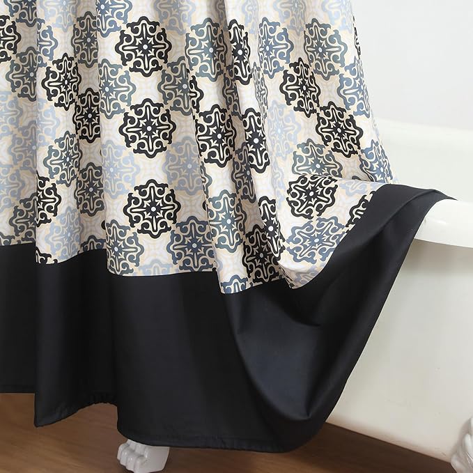 Fabric Shower Curtain, Black Beige Grey Boho Medallion Print Shower Curtains for Bathroom, 72" W x 72" H