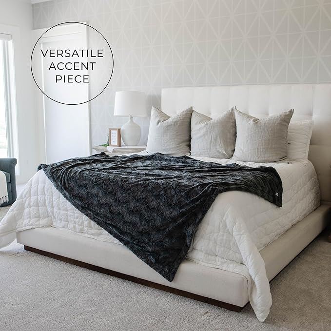 GRACED SOFT LUXURIES Charcoal Extra Large Faux Fur Throw Blanket | Ultra Soft & Fluffy 60x80 inches | Cozy, Thick Warm | Perfect for Bed, Couch, and Lounging Use for Kids & Adults