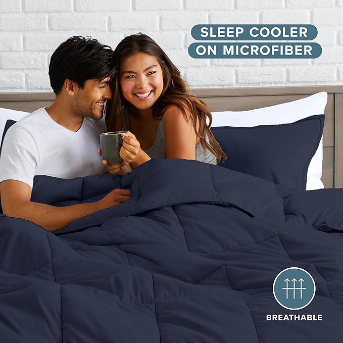 Bare Home Comforter Set - King/California King Size - Ultra-Soft - Goose Down Alternative - Premium 1800 Series - All Season Warmth (King/Cal King, Midnight Blue)