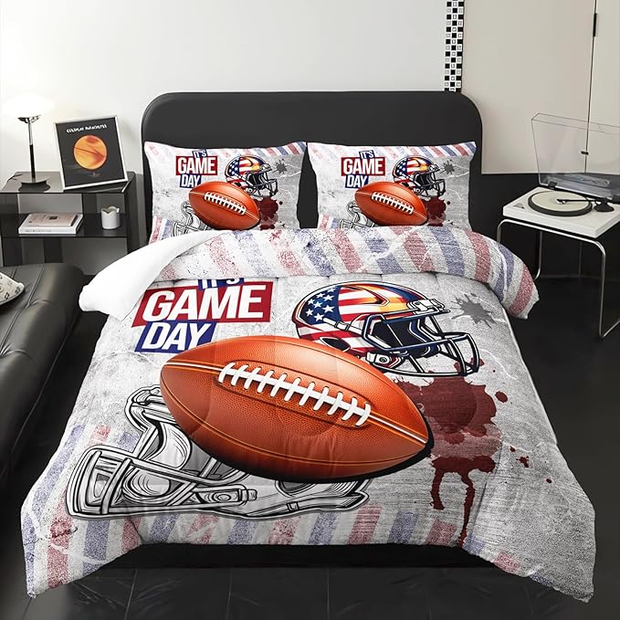 Full Size Kids Comforter Sets Boys Football，Sport Themed Full Size Bedding，Sport Quilt for Boys