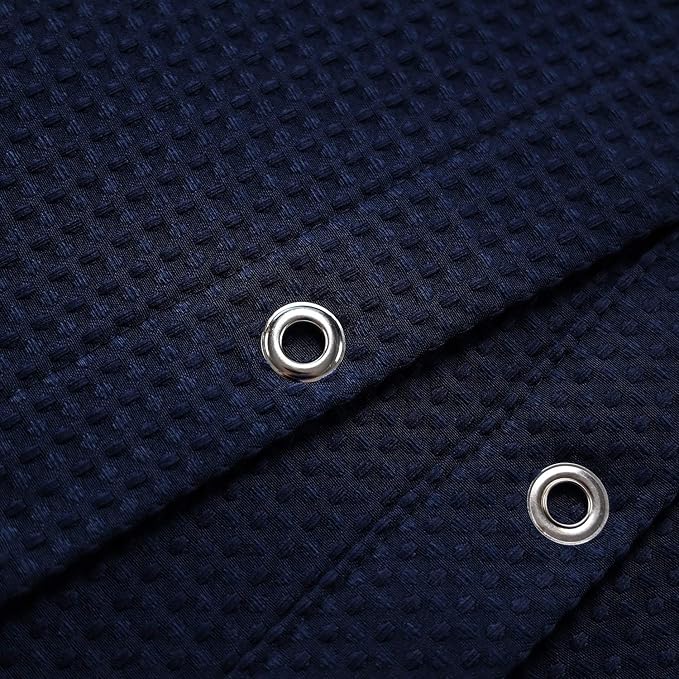 Extra-Long Waffle Weave Shower Curtain 71 Inch W x 96 Inch H - Hotel Luxury Spa, 230 GSM Heavy Weighted Fabric, Water Repellent, Navy Blue, 71x96