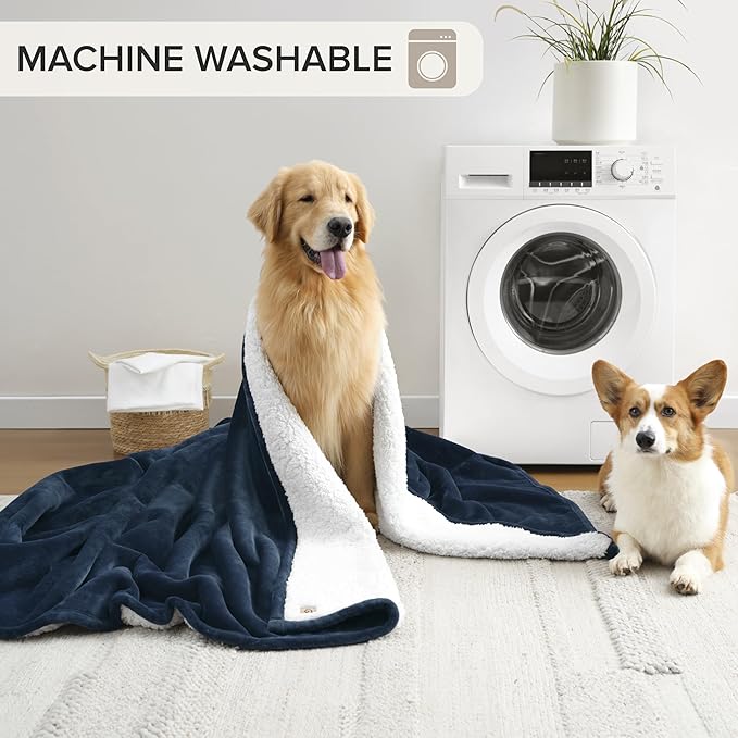 UGG Ariana King/California King Blanket Fleece Fluffy Reversible Soft Fuzzy Bedding Cozy Plush Warm Oversized Blanket Machine Washable Bedroom Decor for Big Couch or Bed, 110-inch x 90-inch, Navy Blue