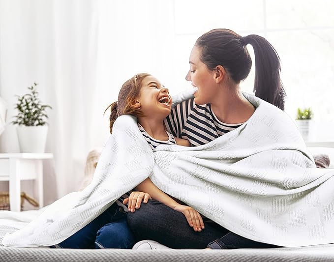 Utopia Bedding White 100% Cotton Blanket [Big Size - 120x120 Inch] 350GSM Lightweight, Soft and Breathable Thermal Blanket for All Seasons