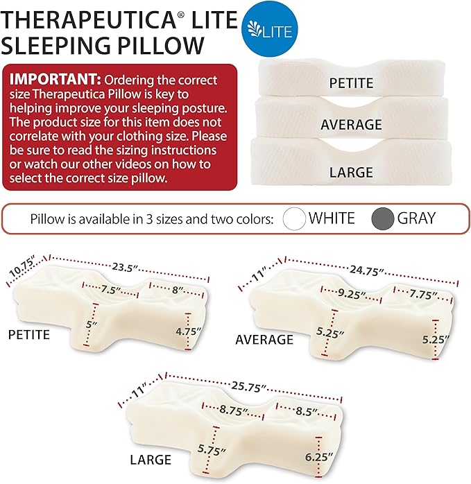 Therapeutica Lite Cervical Orthopedic Foam Pillow - Neck Support Pillow for Side & Back Sleepers - Ergonomic Pillow for Neck Support, Relief, & Spinal Alignment – Average Size, Medium Firmness, Gray